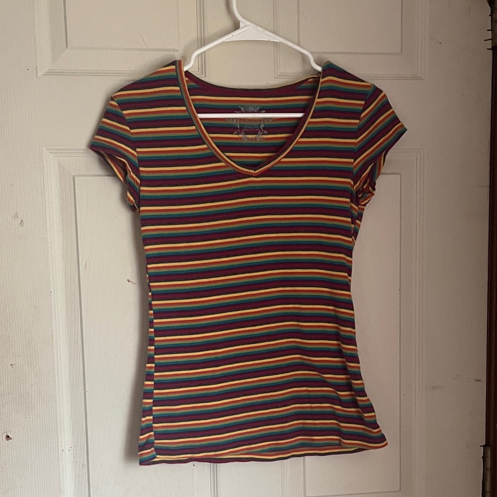 Vintage No Boundaries Multicolor Striped V-Neck Tee